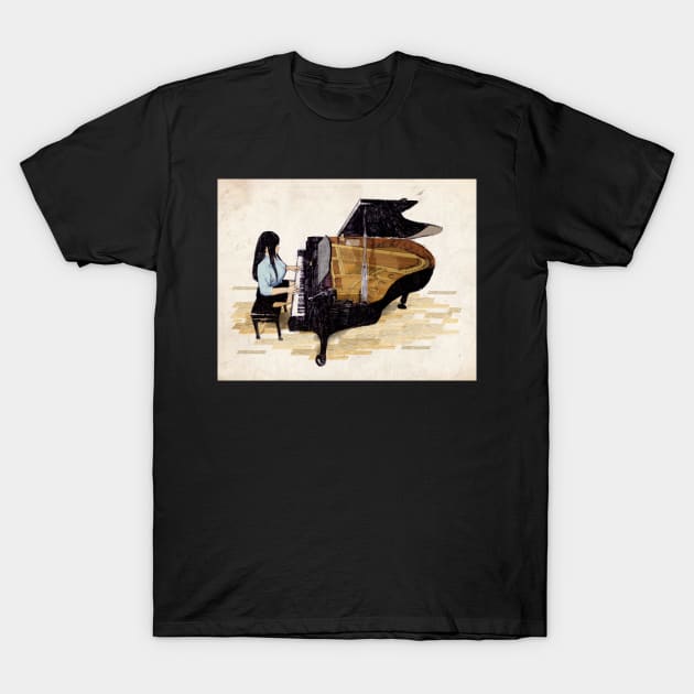 Girl At Piano T-Shirt by Keithhenrybrown